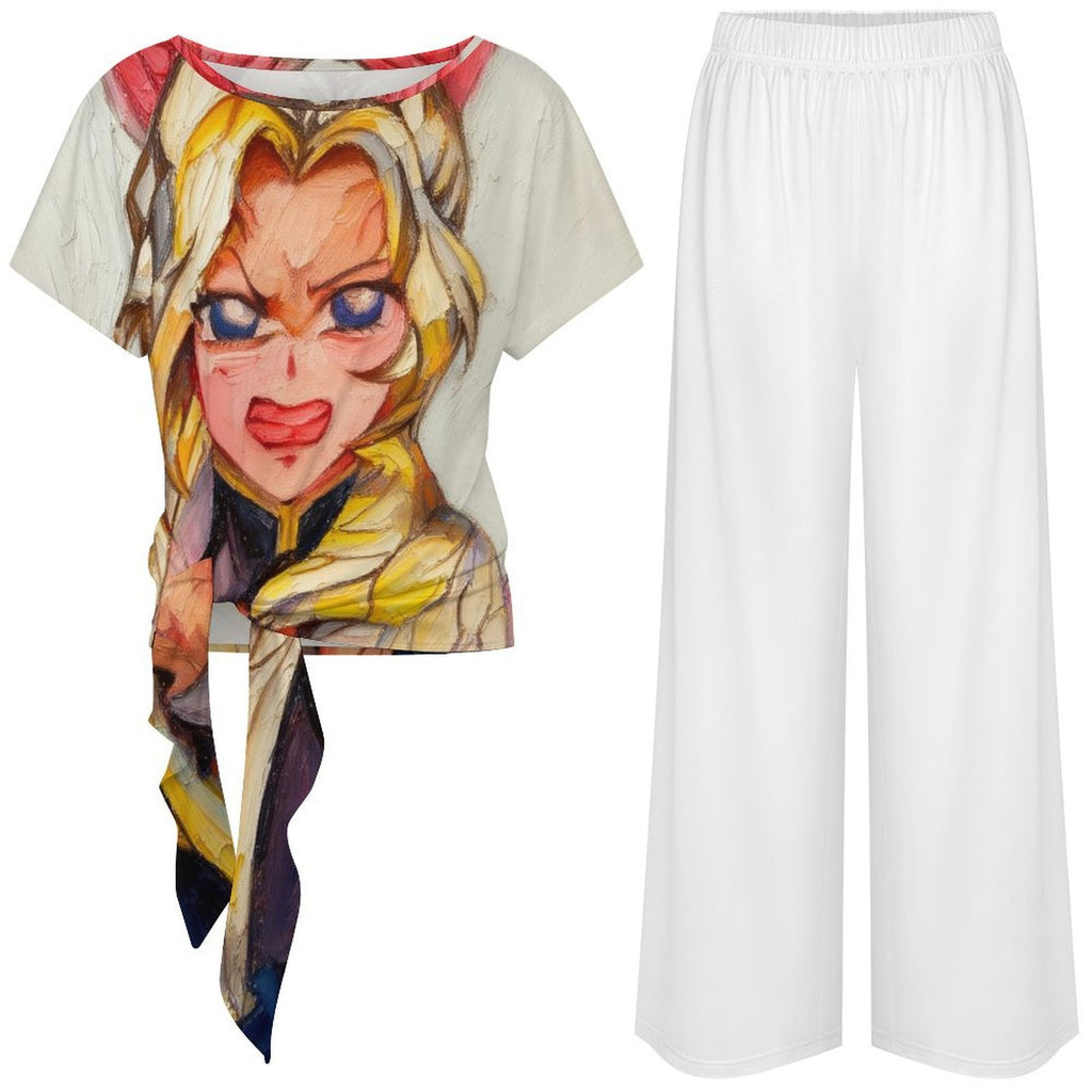 Strap top wide leg pants set