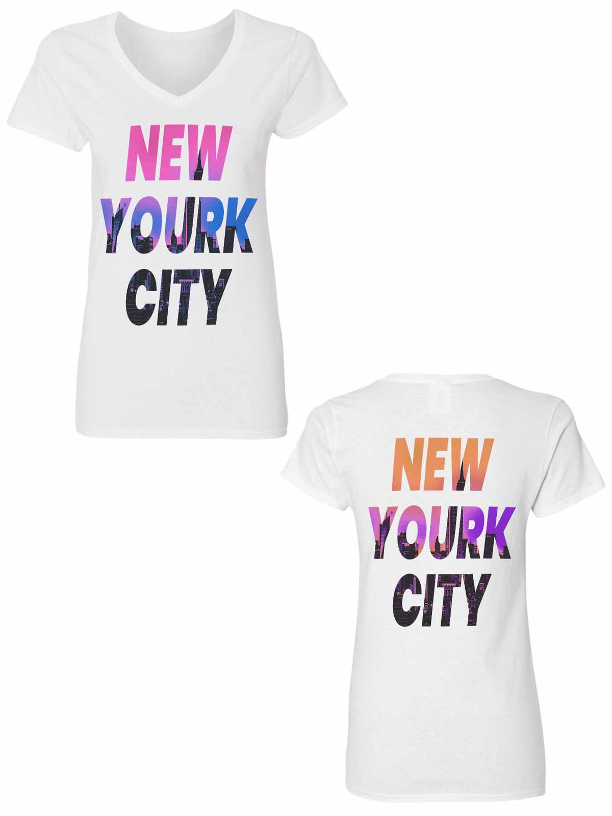 V Neck Women T Shirt Double Sided Print