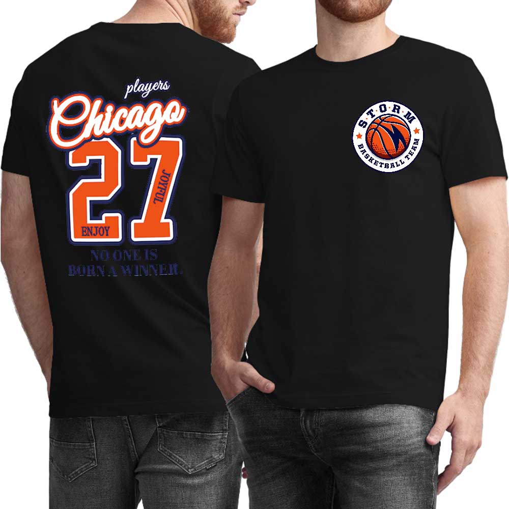 Uk & Eu Size Mens 100% Cotton T-shirt (with Heat Transfer Print on the Left Chest and Back) – Shipp
