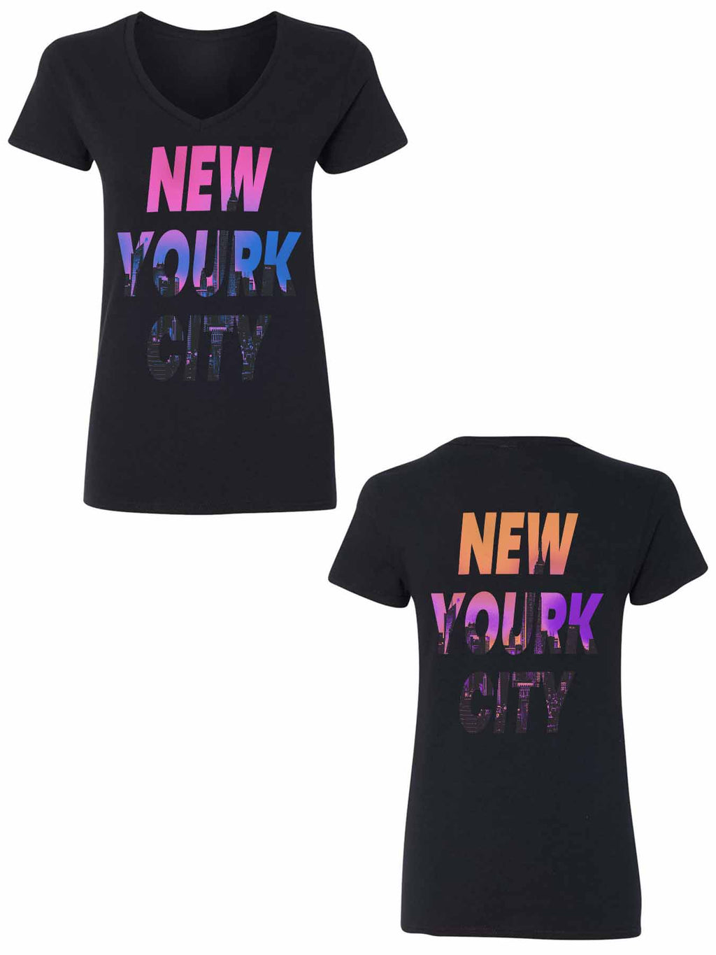 V Neck Women T Shirt Double Sided Print