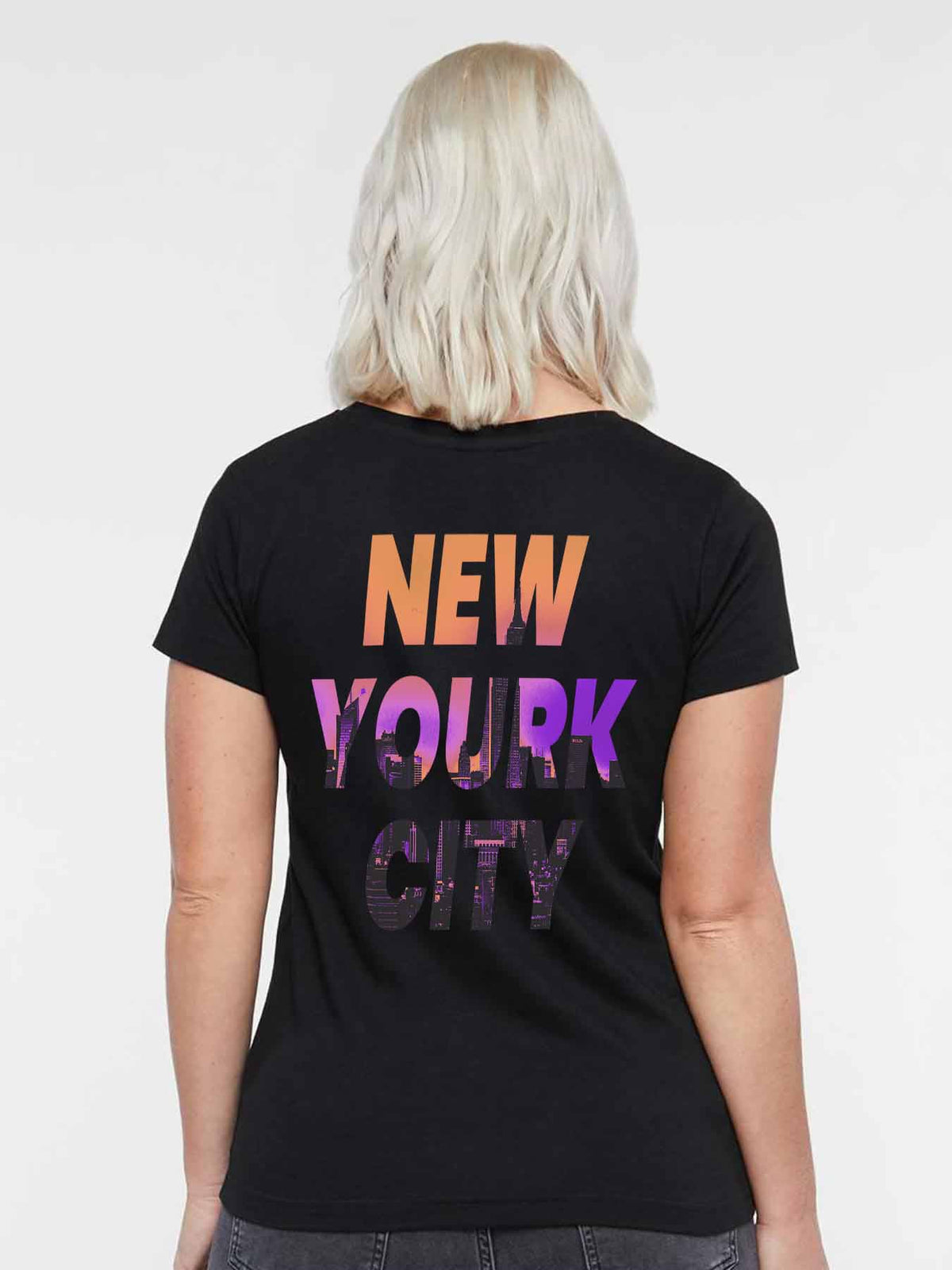 V Neck Women T Shirt Double Sided Print