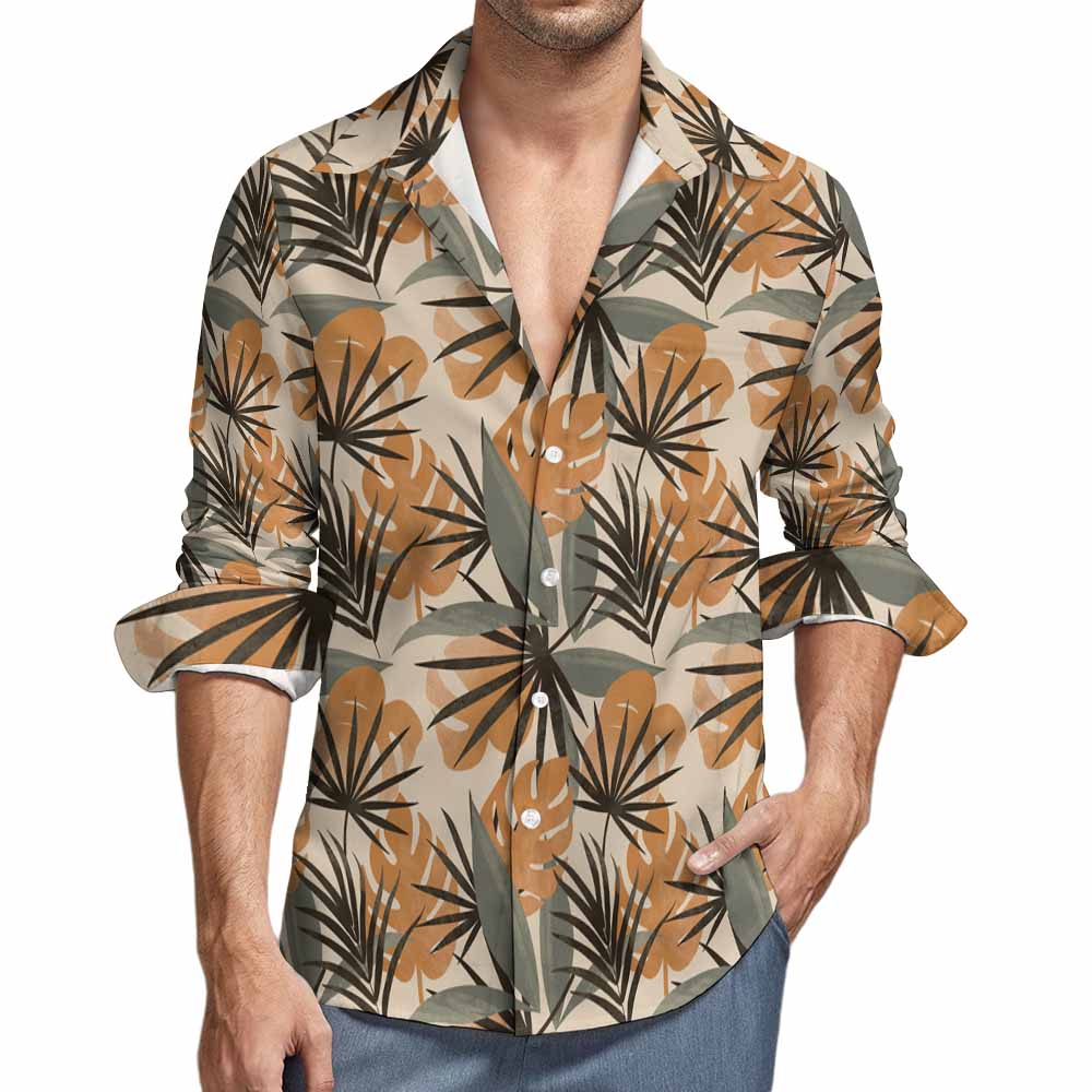Linen Blend Casual Long Sleeve Shirt Ls