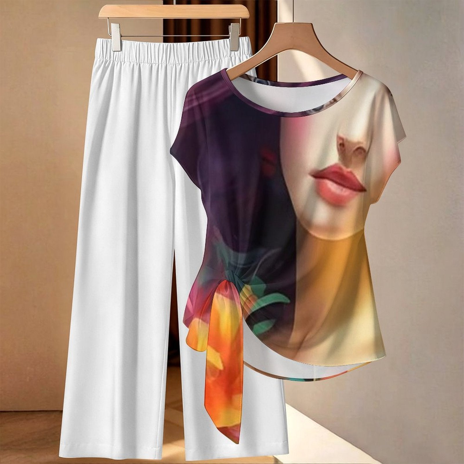 Strap top wide leg pants set