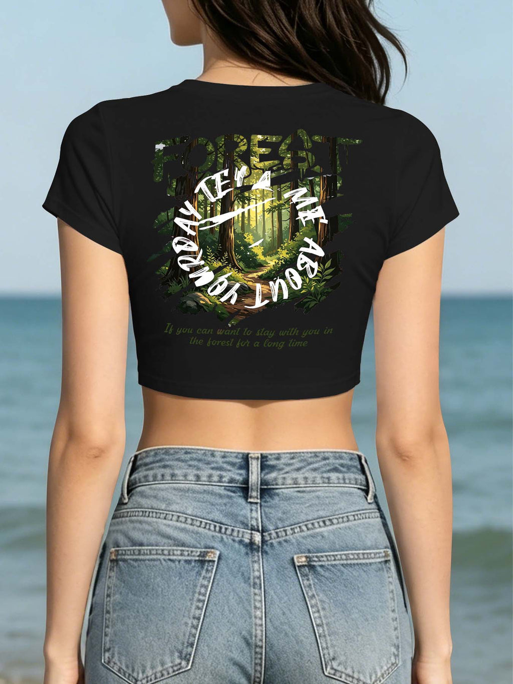 Women Elastic Crop Top Back Print