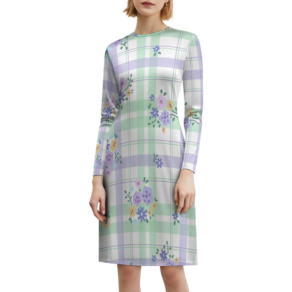 Women's Round Neck Long Sleeve Maxi Dress Txld350