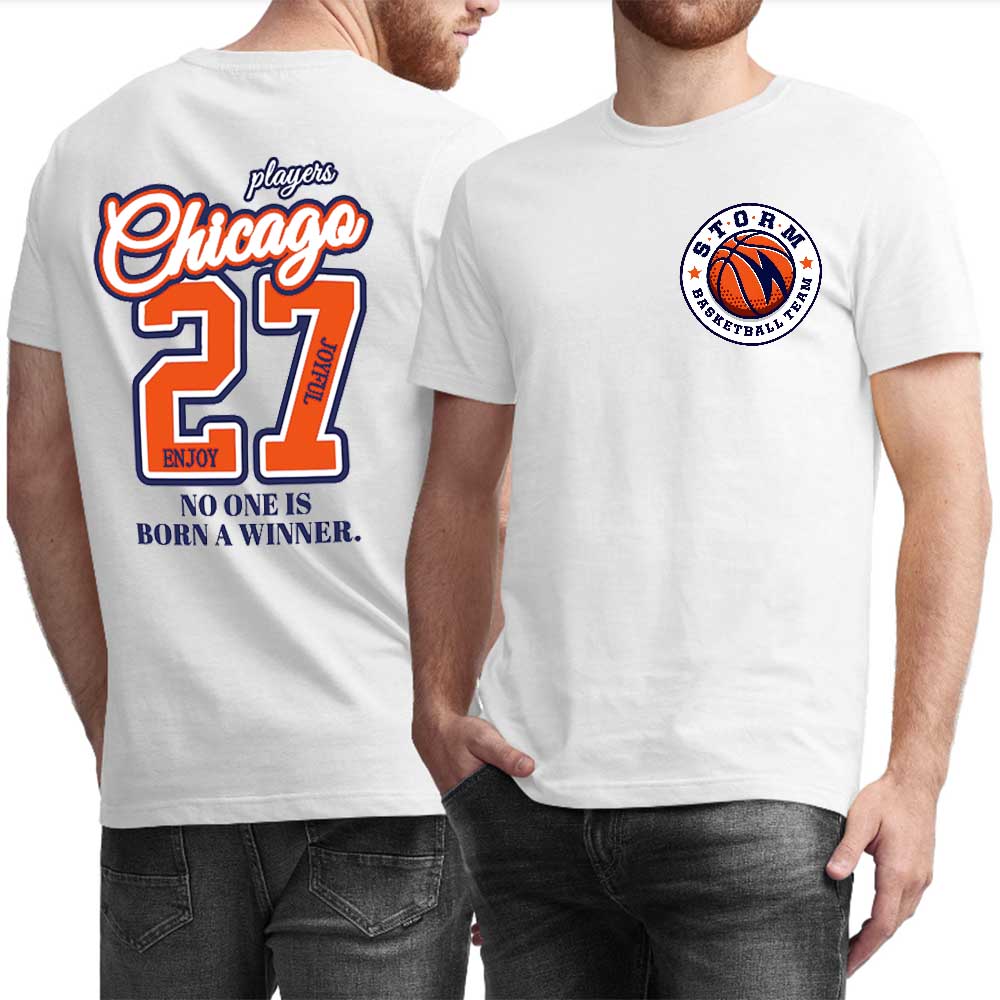 Uk & Eu Size Mens 100% Cotton T-shirt (with Heat Transfer Print on the Left Chest and Back) – Shipp