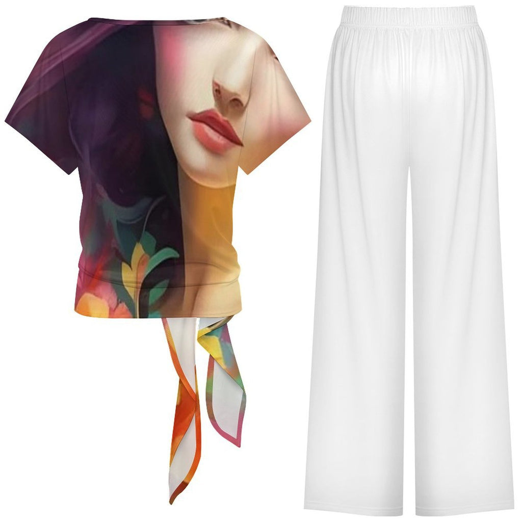 Strap top wide leg pants set