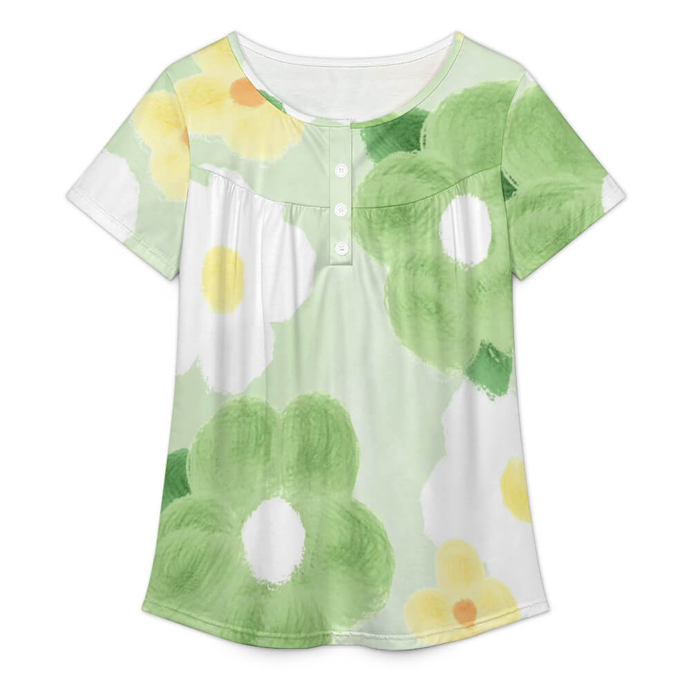 Button Pleat Short Sleeve Sds-nkzzdx Single-sided Print