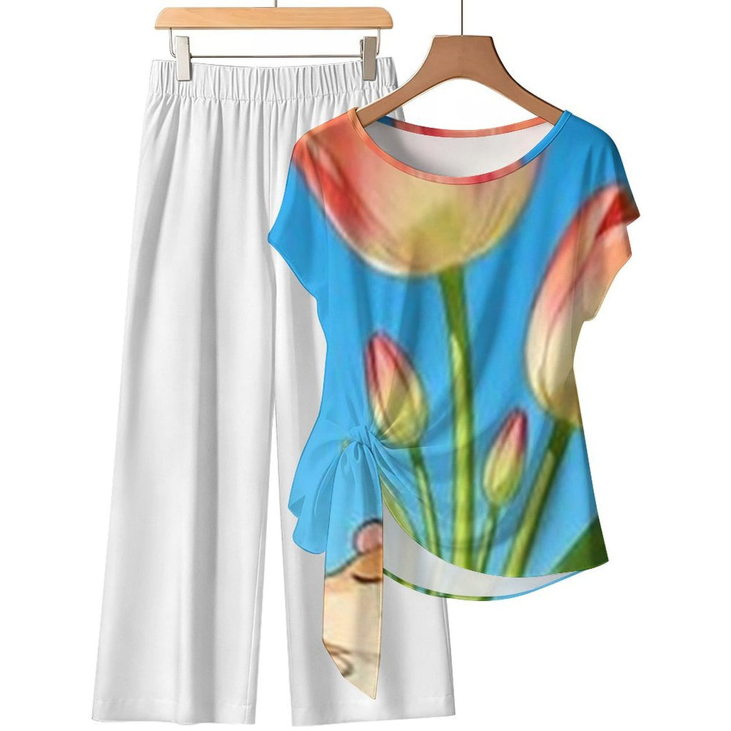 Strap top wide leg pants set