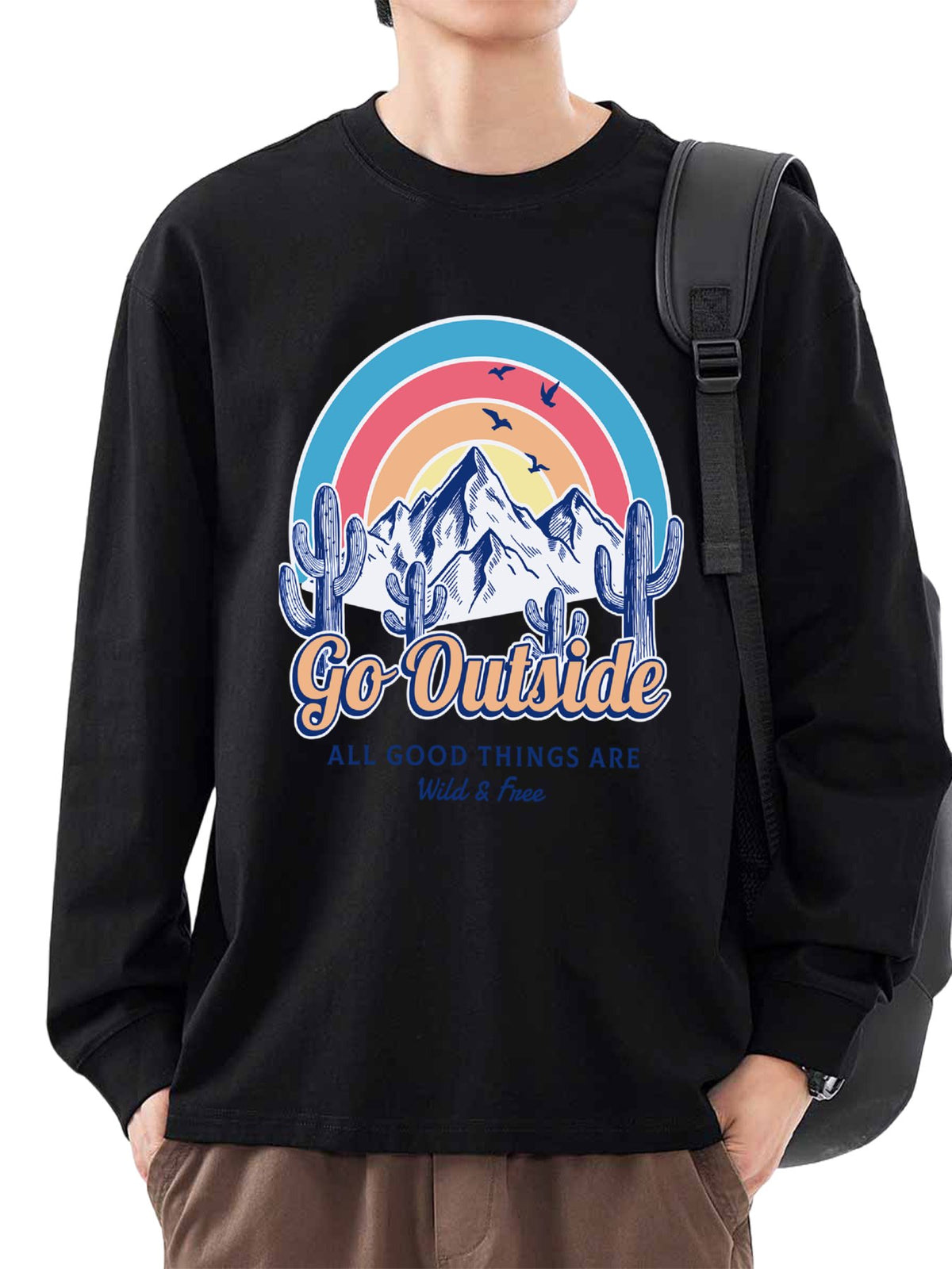 Japanese Long Sleeve Cotton Tee Single Sided Print