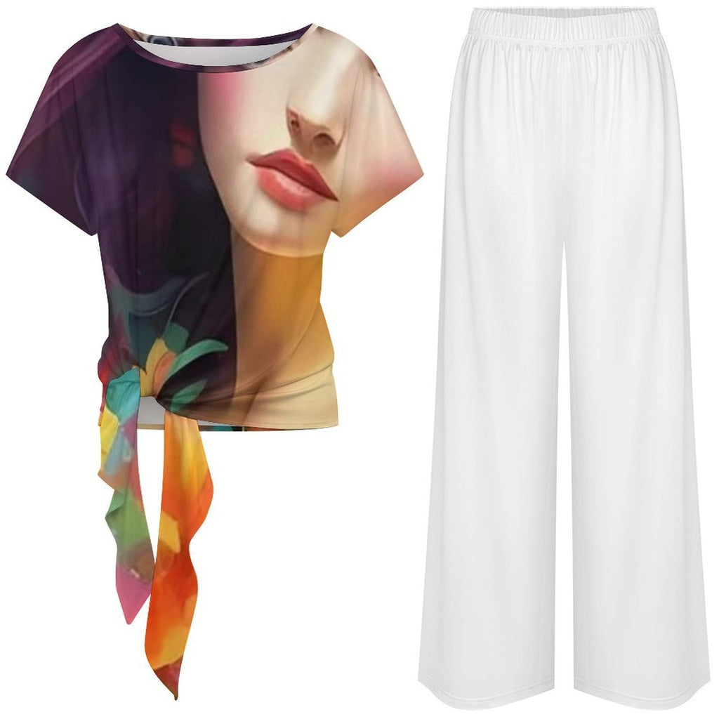 Strap top wide leg pants set