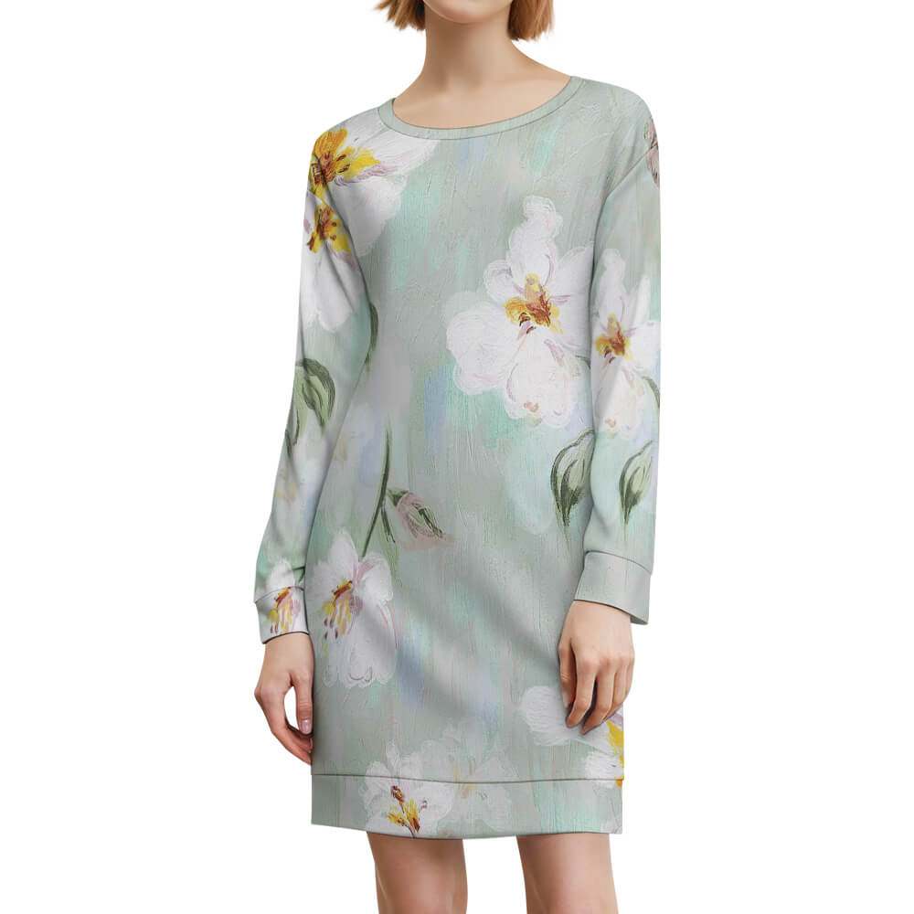 Women's Loose Long Sleeve Hoodless Sweatshirt Dress Dz10syx969
