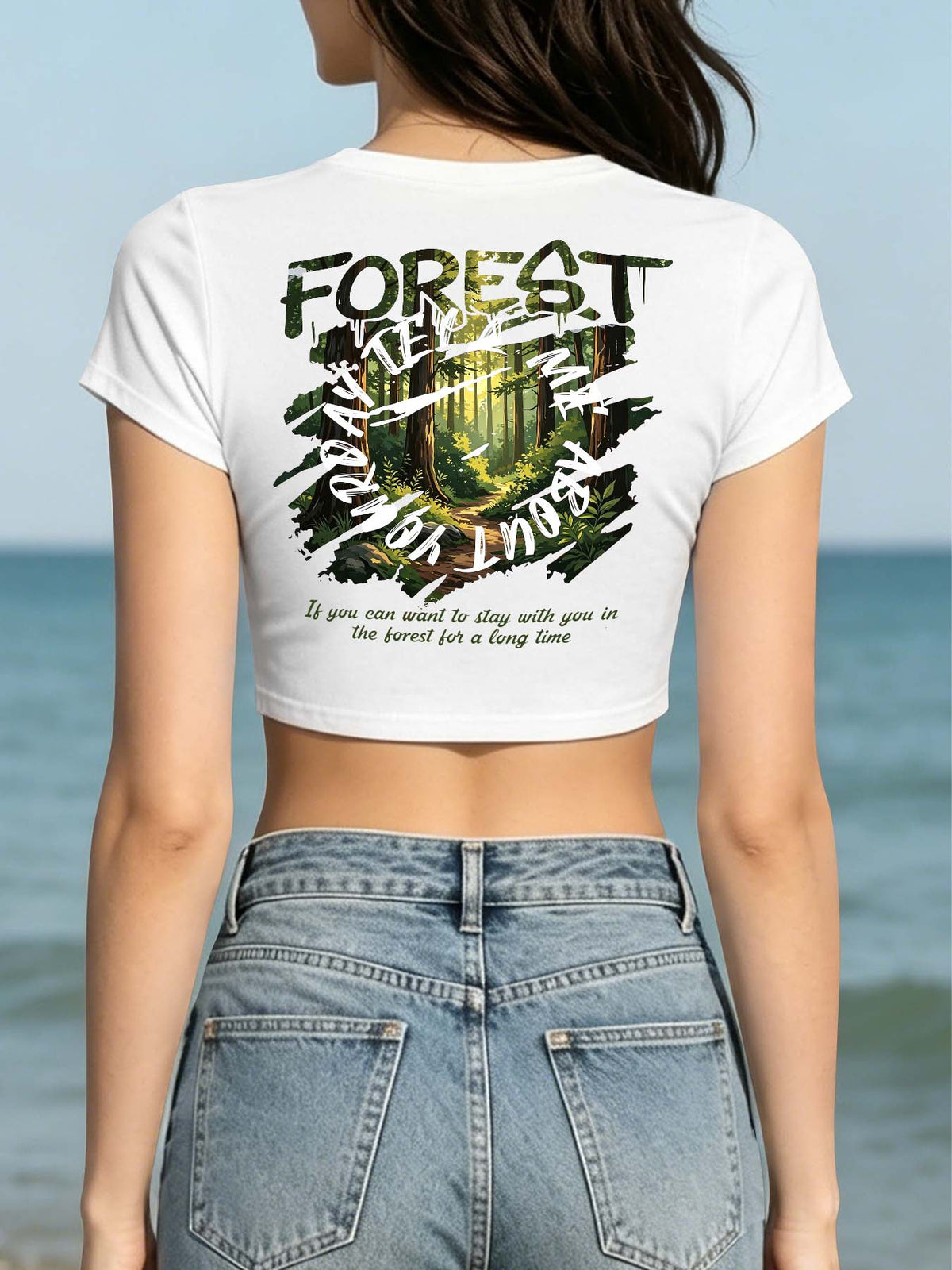 Women Elastic Crop Top Back Print