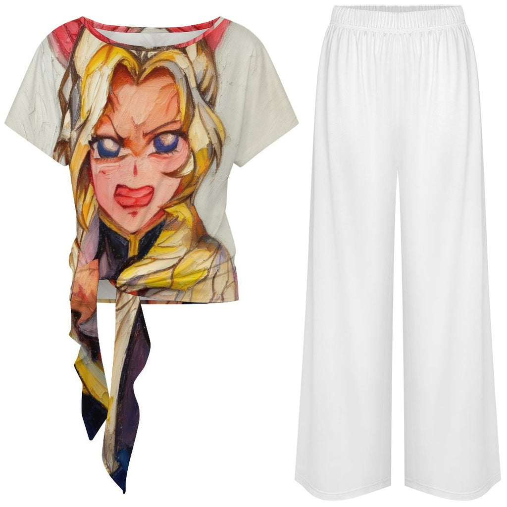 Strap top wide leg pants set